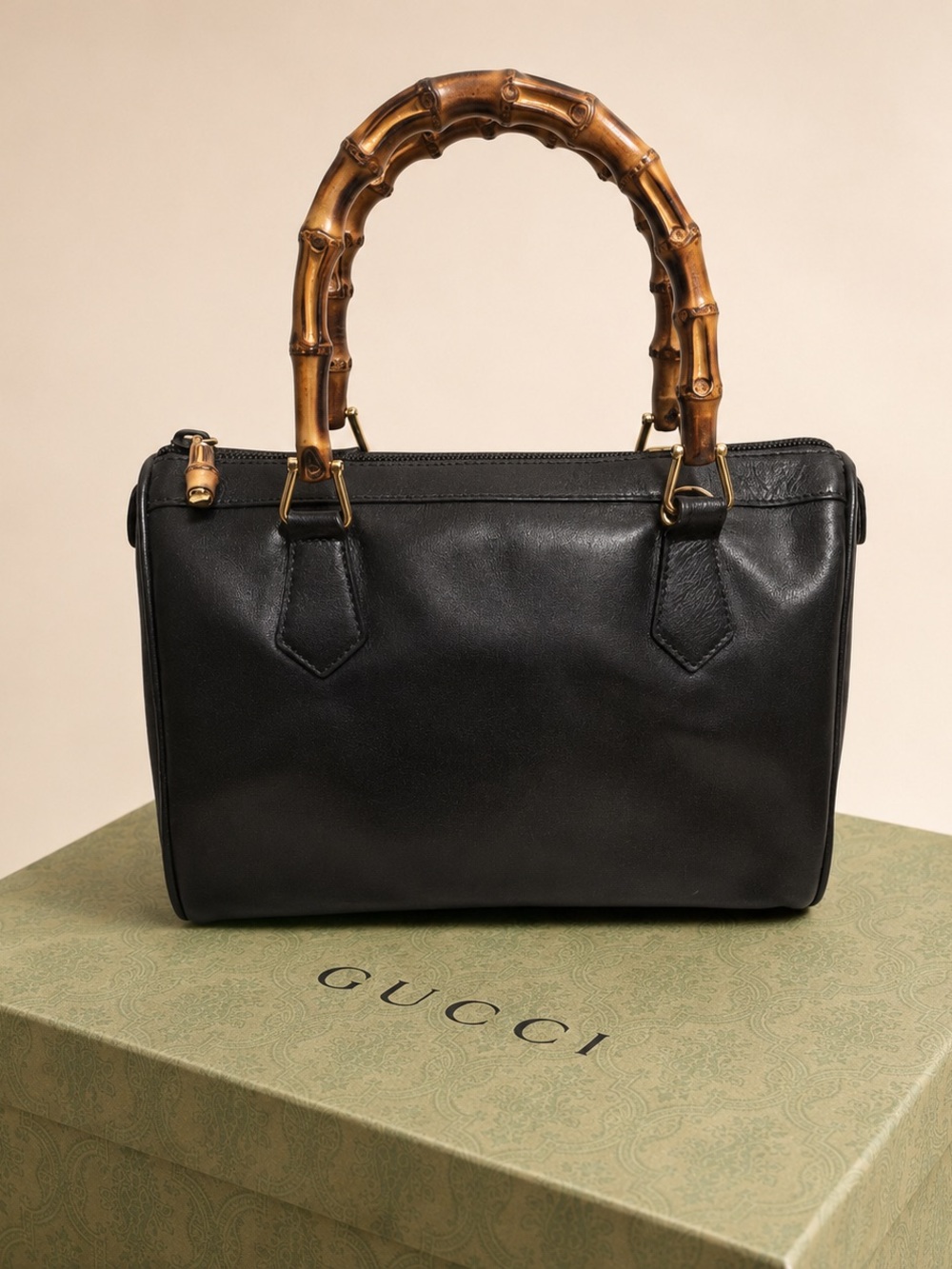 Gucci Black Leather Satchel with Bamboo Handles